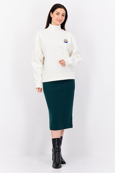 Esprit Women Mock Neck Emboidered Logo Sweatshirt, White