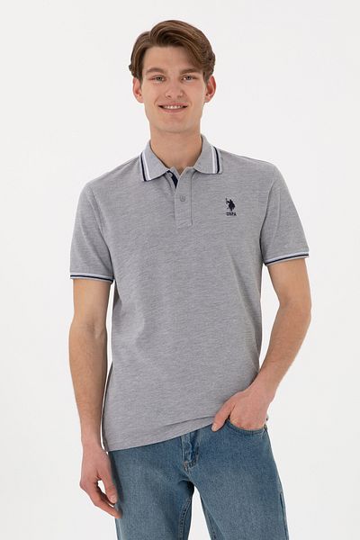 U.S. Polo Assn. تي شيرت رجالي ذو قصة عادية باللون الرمادي وياقة بولو 50306011 -VR086