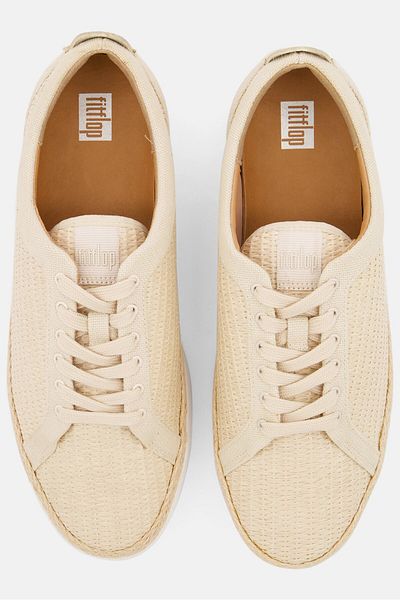 Fitflop Women Lace Up Rally Basket Weave Sneakers, Beige