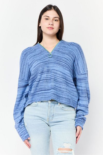 aerie Women Spread Collar Knitted Sweater, Blue