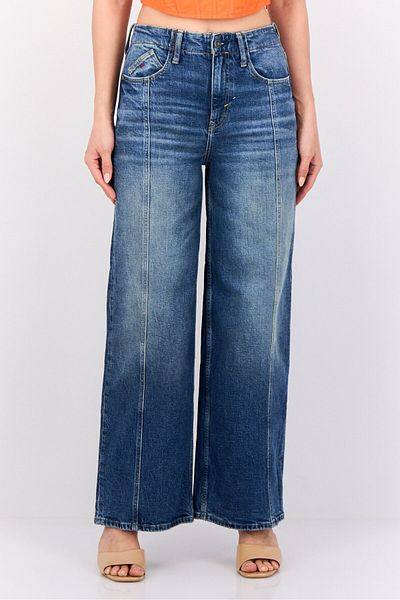 Esprit Women Regular Fit Washed Stretchable Wide Leg Jeans, Light Blue