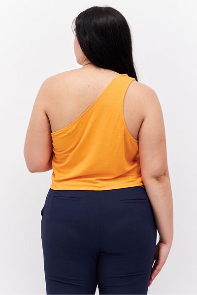 Love, Fire Women Plus Size Asymmetrical Neck One Shoulder Ribbed Top, Orange