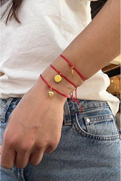 Miltonia 925s Gümüş Deniz Kabuğu Kırmızı İp Bileklik