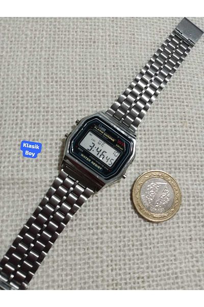 Brality Unisex Digital Silver Color Retro Wristwatch - Metal Cord - with Alarm - Light (Classic Size) 0016