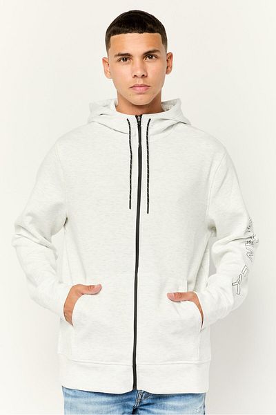 AMERICAN EAGLE Men Heather Long Sleeves Hooded Sweatshirts, Light Grey