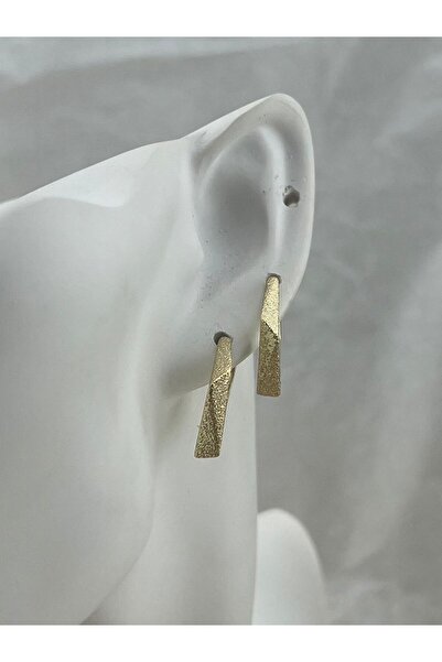 Venom Boutique Bijouterie Accessory 14K Altın Renk Modern Mat Yüzeyli Geometrik Kare Detaylı Kararmaz Antialerjik Çelik Küpe