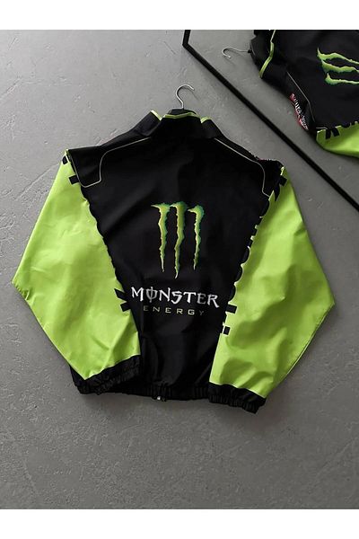 Lushen Unisex Parachute Fabric Oversize Printed Black Windbreaker Raincoat Thin Jacket