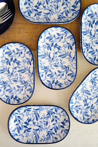 tabakevi Plate House Porcelain Blue Heaven Boat Plate 6 Pieces 18X11X2Cm