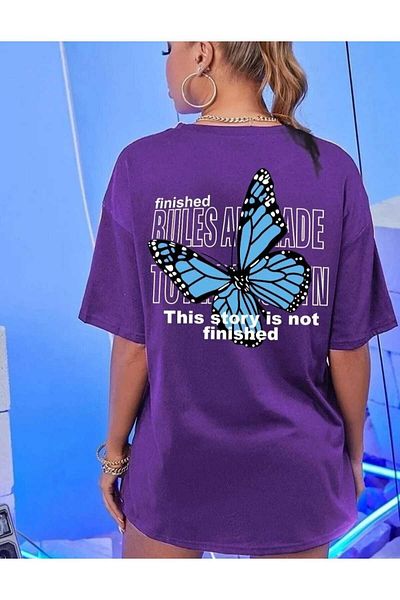 İpli Tricou oversize imprimat culoare violet