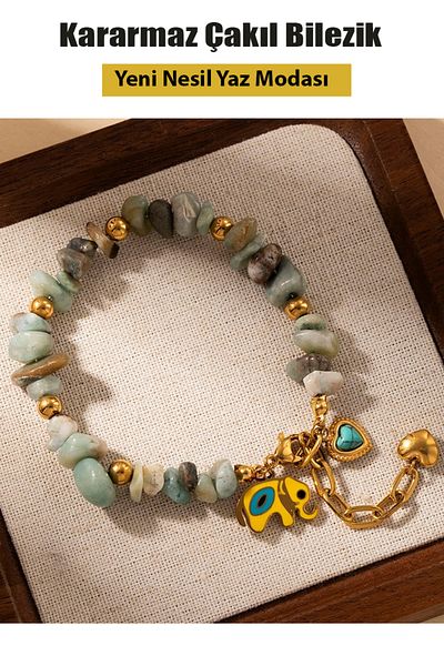 Nehir New Generation Summer Fashion Tarnish Free Steel Bracelet with Irregular Natural Stone for Women