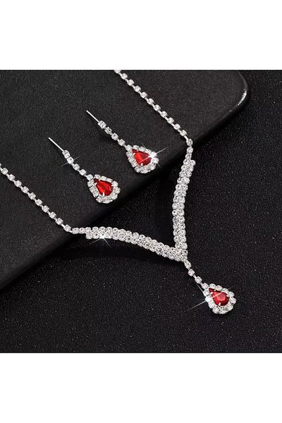 Mihra Aksesuar   Red Stone Necklace & Bracelet Set