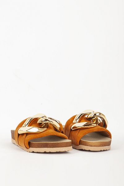 Dericlub Orthopedic Women's Slippers - Buckle and Real Suede Leather, Zy 7598 Tan