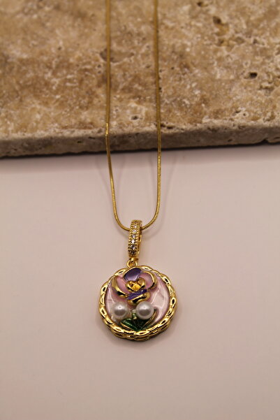 Luvix Design خمر قلادة من الفولاذ زهرة اللؤلؤ