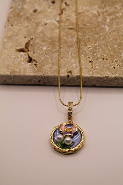 Luvix Design خمر قلادة من الفولاذ زهرة اللؤلؤ