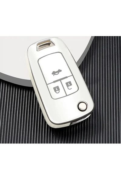 GMA KEYS Opel Astra J / Mokka / Insignia Key Case Cover - White / Silver / Silver Color