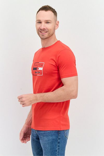 Nautica Men Crew Neck Short Sleeve Graphic T Shirt, Red Combo