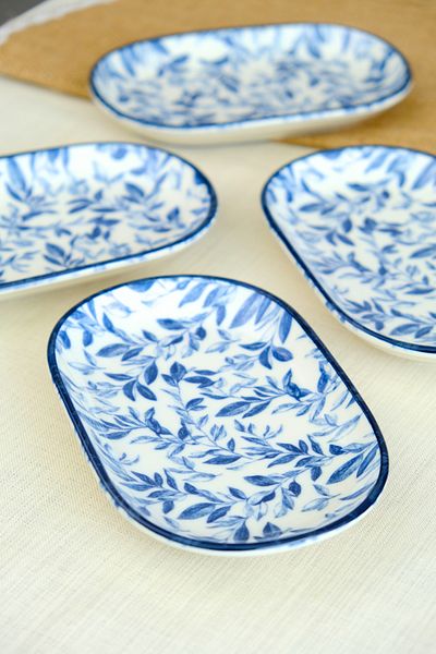 tabakevi Plate House Porcelain Blue Heaven Boat Plate 4 Pieces 18X11X2Cm