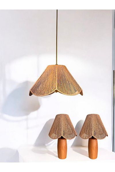 KorFam Wicked Handmade Bohemian Asymmetric Shape Chandelier Set of 2 Rustic Lampshades with Wooden Legs