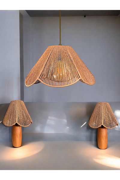 KorFam Wicked Handmade Bohemian Asymmetric Shape Chandelier Set of 2 Rustic Lampshades with Wooden Legs