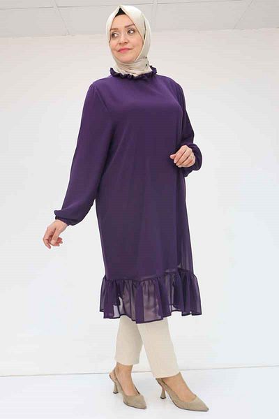 Eslina Purple 58017 Plus Size Skirt Ruffled Chiffon Tunic