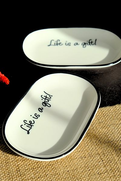 tabakevi Plate House Porcelain Motto Gift Boat Plate 2 Li 18X11X2Cm