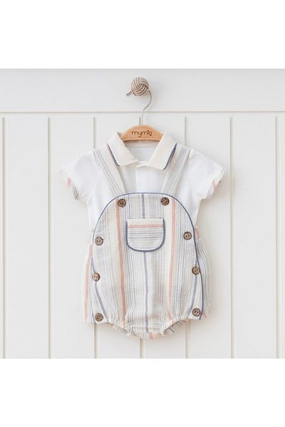 Butik Baby Striped Buttoned Men's Salopet Tshirt Set of 2