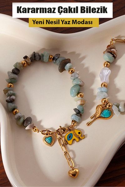 Nehir New Generation Summer Fashion Tarnish Free Steel Bracelet with Irregular Natural Stone for Women