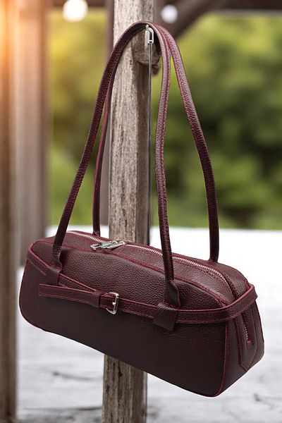 HFKY Geantă de umăr din piele naturală model burgundy pentru femei Ry411