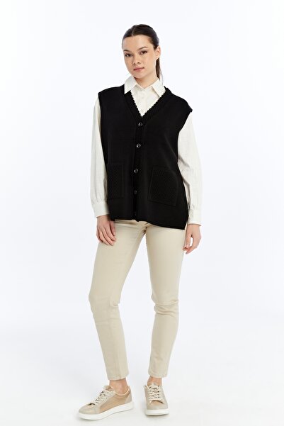 larocci Жіночий стандартний жилет з V-подібним коміром і кишенями