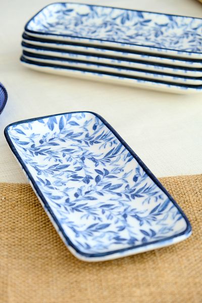 tabakevi Plate House Porcelain Blue Heaven Boat Plate 6 Pieces 22X10X1Cm
