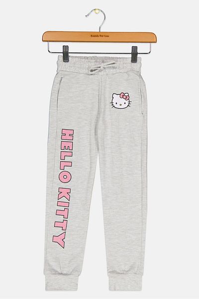 Hello Kitty Toddlers Girl Brand Logo Jogger Pants, Grey