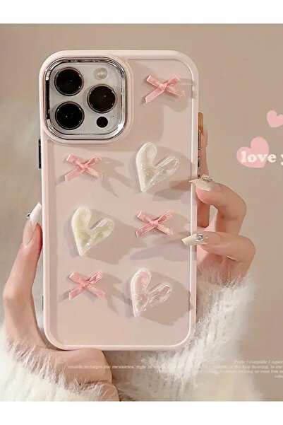 KVK PRİVACY Apple iPhone 16 Pro Uyumlu Kılıf Kurdele ve Kalp Figürlü Darbeye ...