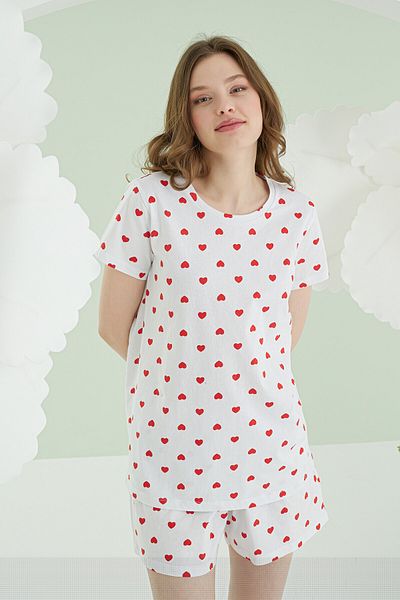 NBB Women's Short Sleeve Heart Shorts Pajama Set %100 Cotton