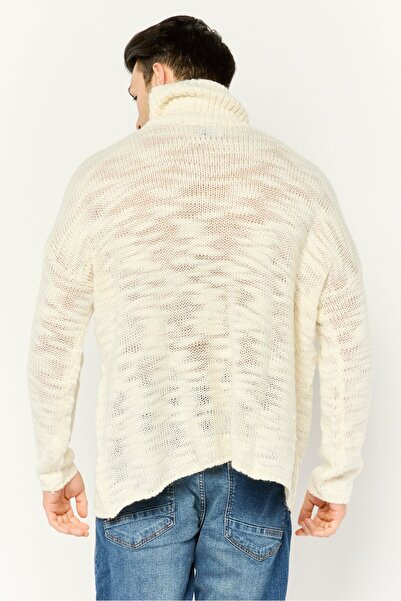ASOS Men High Neck Crochet Long Sleeves Sweater, Off White