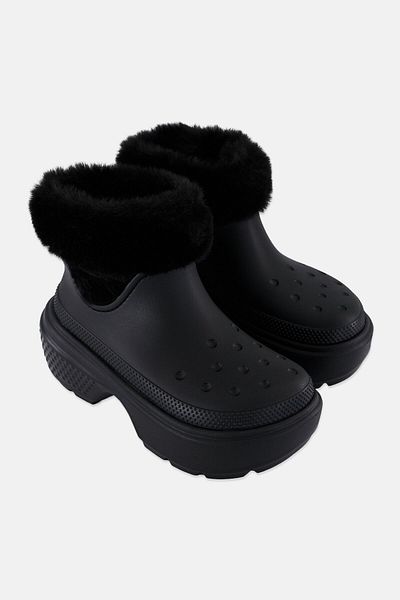 Crocs Women Slip On Stomp Lined Ankle Boots, Black