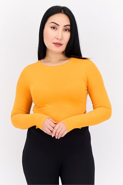 Asos Design Women Round Neck Long Sleeve Plain Cropped Top, Orange