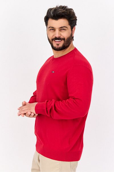 GAS Men Crew Neck Brand Logo Sweater, Red