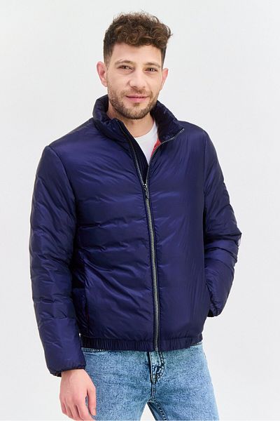 Selected Homme Men Checkered Puffer Jacket, Blue