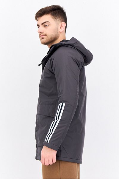 adidas Men Sportswear Fit Brand Logo Outdoor Jacket, Black/Grey