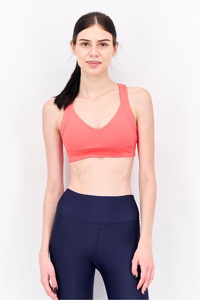 Puma Women Brand Logo Padded Mid Impact Own It Sports Bra, Coral