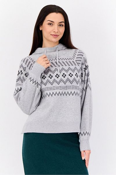 Esprit Women Hooded Hounds Tooth Sweater, Grey
