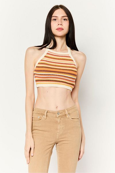 Don't Call Me Jennyfer Women Tie Neck Sleeveless Stripe Top, Multicolor