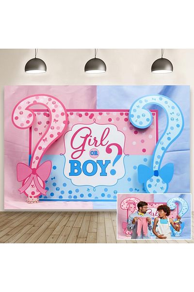 Flippy Banner Pentru Petrecere, , Model Girl Or Boy, Tematica Gender Reveal 150 X 100 Cm Albastru Roz