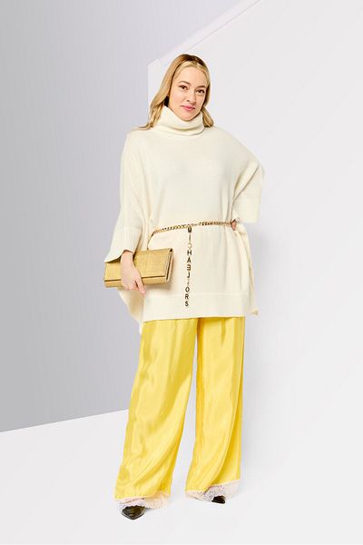 Michael Kors Women Turtle Neck Plain Chain Belted Poncho, Cream