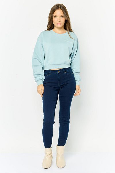 NIA Women Crew Neck Embroidered Sweatshirt, Light Blue
