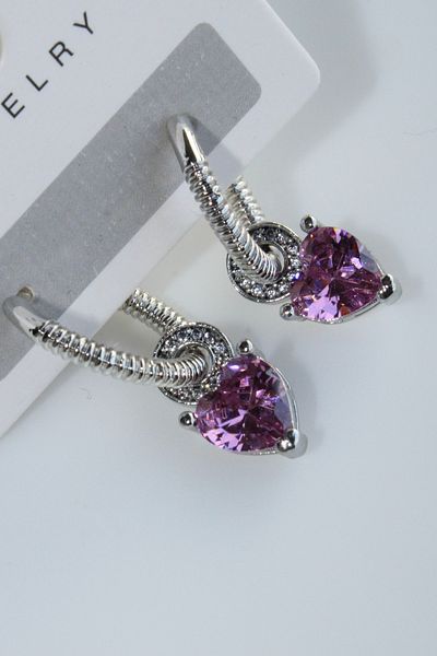 Leo'Stone Premium Series Pink Heart Model Dangle Women's Steel Earrings