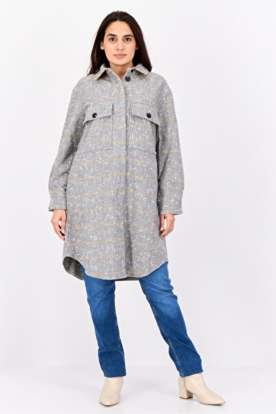 Esprit Women Houndstooth Print Trench Coat, Multicolour