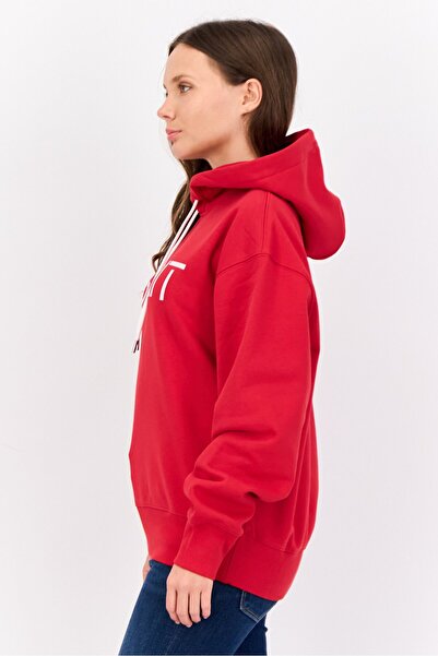 Esprit Women Long Sleeves Brand Logo Hooded Sweatshirts, Red