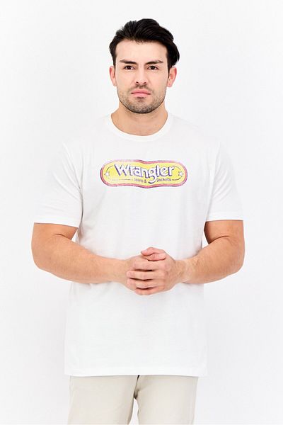 WRANGLER Men Crew Neck Short Sleeve Brand Logo T-shirts, White