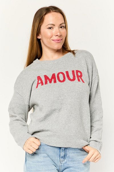 Madison + Hudson Women Ribbed Neck Textured Sweater, Grey